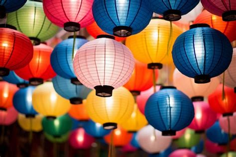 Premium Ai Image Colorful Paper Lanterns