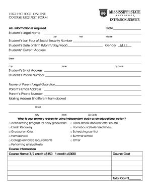 Fillable Online High School Online Course Request Form Fax Email Print