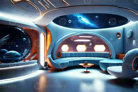 Futuristic Hard Surface Interior Design Of Spaceship Living Room