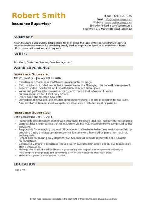 Insurance Claims Manager Resume Financial Report