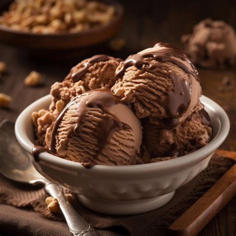 Premium Ai Image A Bowl Of Chocolate Ice Cream With A Spoon Next To It