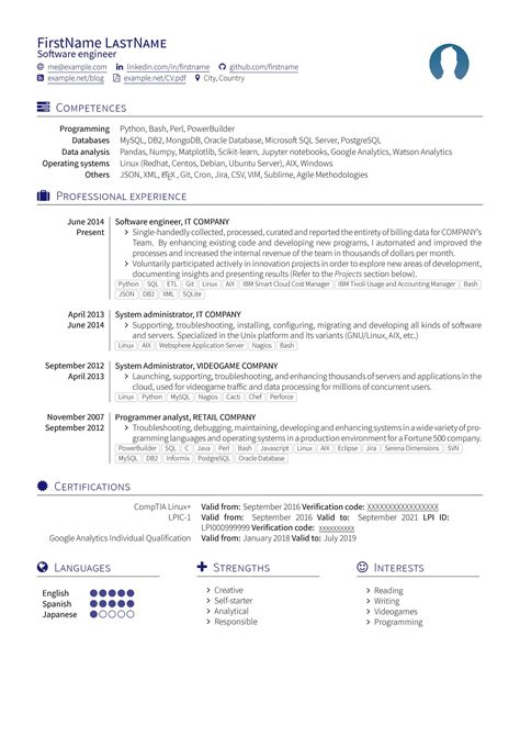 Latex Resume Template Software Engineer