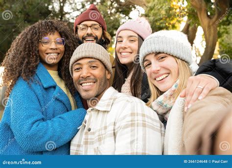 Big Group Of Cheerful Young Friends Taking Selfie Portrait Happy