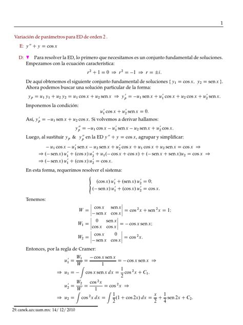 Resolución De Una Ecuación Diferencial De Segundo Orden Mediante El