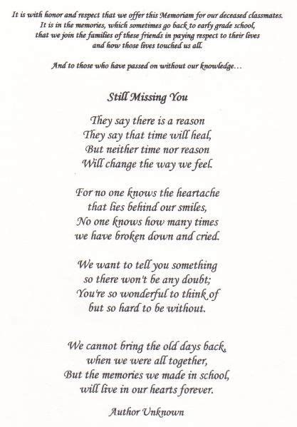 Class Reunion Memorial Poems