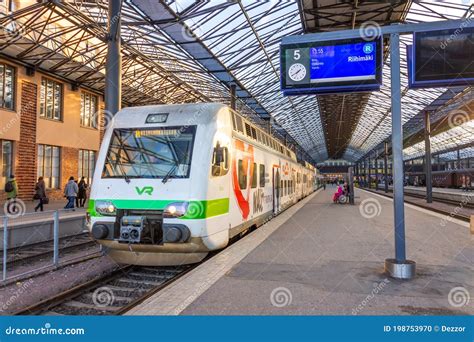 Modern Passangers Train VR Group Central Station. Finland, Helsinki ...