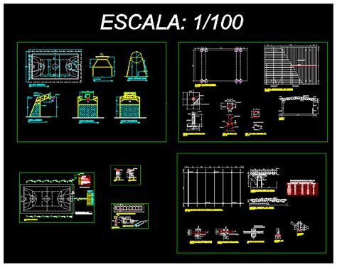 Cancha De Usos Multiples Techada En Autocad Librer A Cad