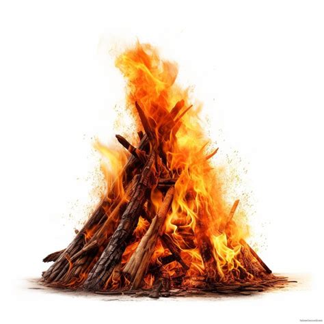 Premium Ai Image Burning Bonfire With Wood On White Background