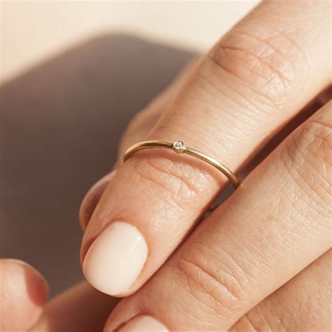 Small Diamond Ring Gold Dainty Ring Tiny Ring Really Thin Rings Stackable Engagement Ring