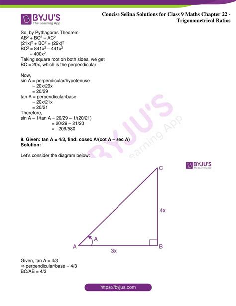 Selina Solutions Class 9 Concise Maths Chapter 22 Trigonometrical Ratios Download Free Pdf