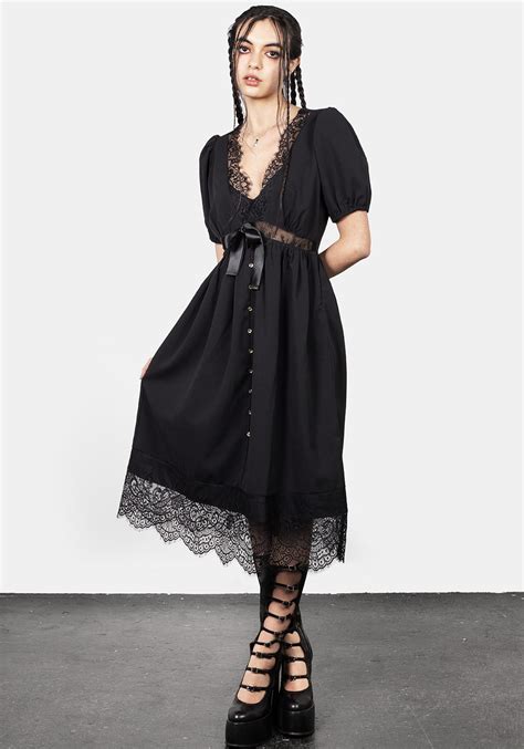 Mortuary Lace Button Up Midi Dress Disturbia