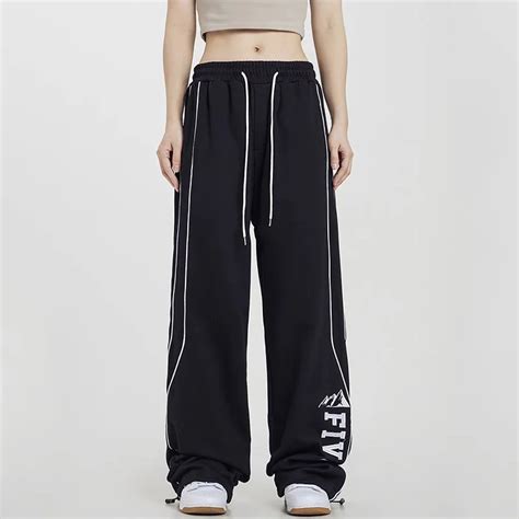 Pantalon de survêtement rayé à taille élastique pour femme streetwear