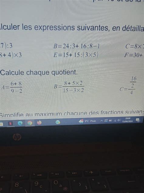 Bonjour Aider Moi Svp Calculer Les Expressions Suivantes En