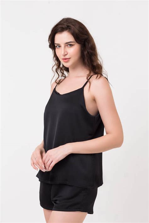 Black Cami Boxer Set Silk Pyjamas Australia