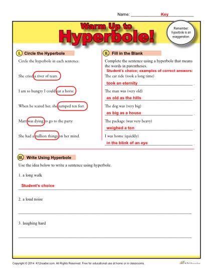 Examples Of Hyperbole Part 1 Worksheet Education