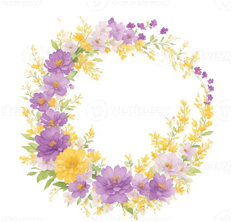 Purple And Yellow Flower Wreath 33289399 PNG