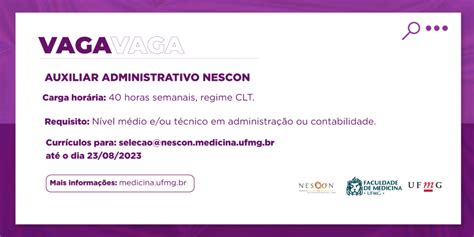 Nescon Est Vaga Aberta Para Auxiliar Administrativo Faculdade De