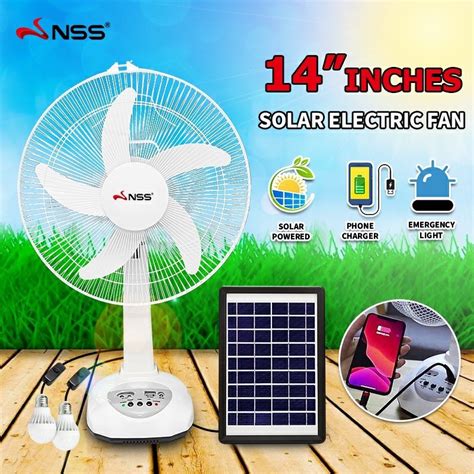 Nss Inch Solar Electric Fan With Panel Rechargeable Fan With