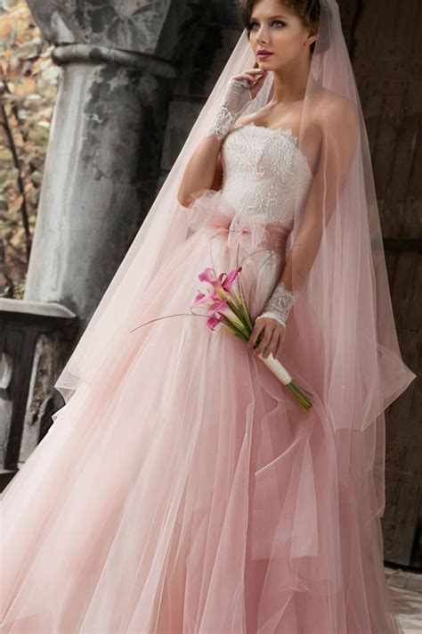 Pink Wedding Dress With Veil