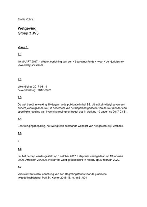 Wetgeving Jv3 Oefeningen Emilie Kohrs Wetgeving Groep 3 Jv Vraag 1