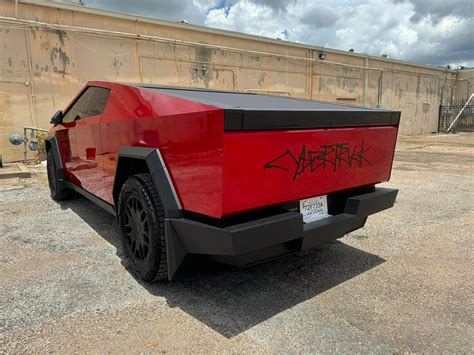 Teckwrap True Blood Red Wrap With Cybertruck Lettering Logo On