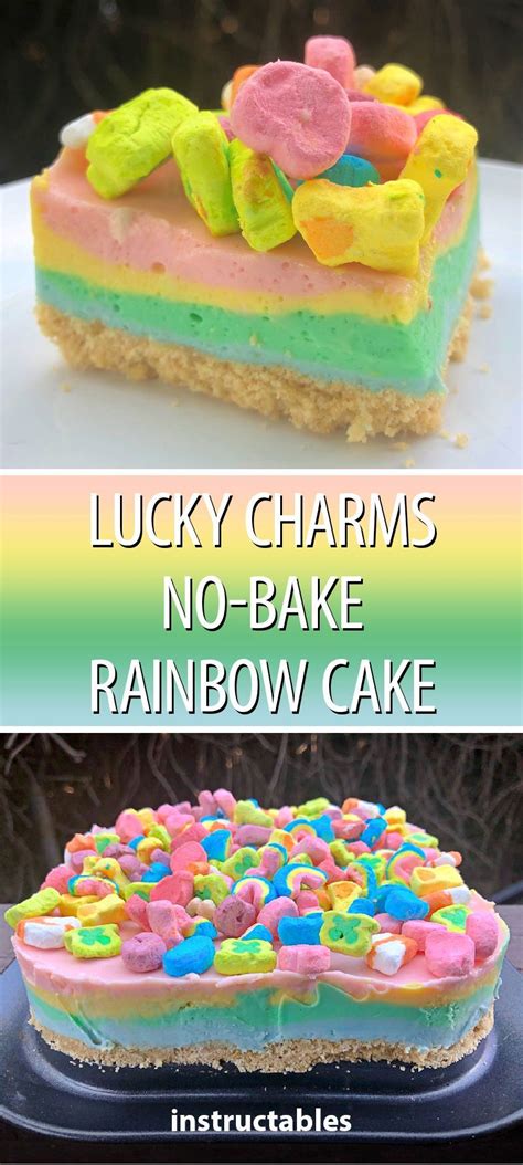 Lucky Charms No Bake Rainbow Cake