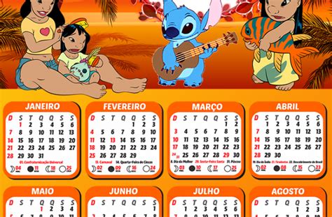 Calendário Lilo e Stitch 2024 Moldura PNG Digital Grátis