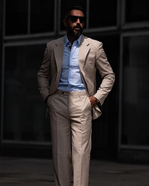 Champagne Cotton Suit With Blue Shirt Hockerty