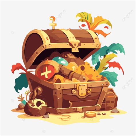 Pirate Treasure Chest Vector Sticker Clipart Cartoon Treasure Chest On