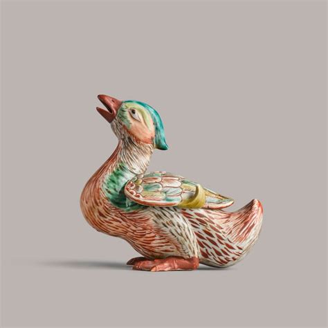 A Rare Polychrome Mandarin Duck Censer And Cover Ming Dynasty Wanli