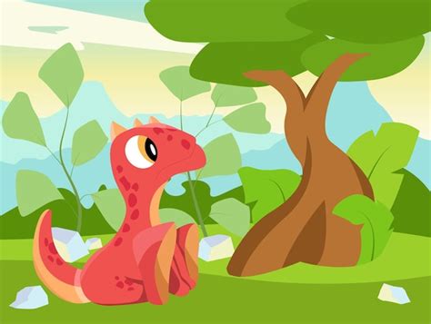 Ilustración infantil de un dinosaurio del período jurásico pequeño y