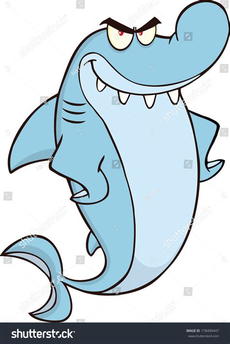 Angry Shark Cartoon Character Vector Illustration Stock Vektorgrafik