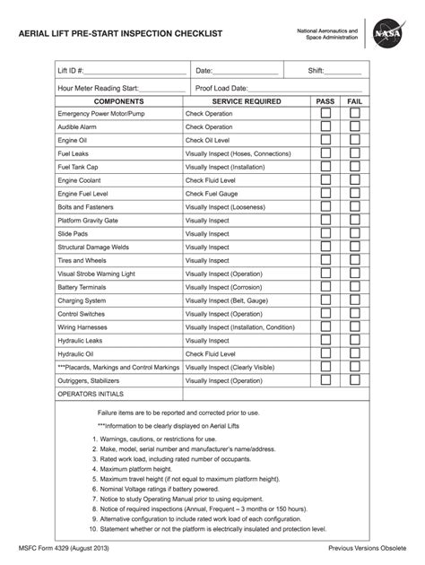 Printable Forklift Inspection Checklist