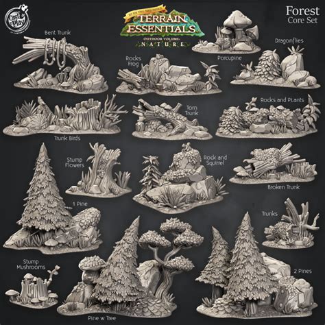 3D Printable Forest Terrain Set (Pre-Supported) - Terrain Essentials by Cast n Play