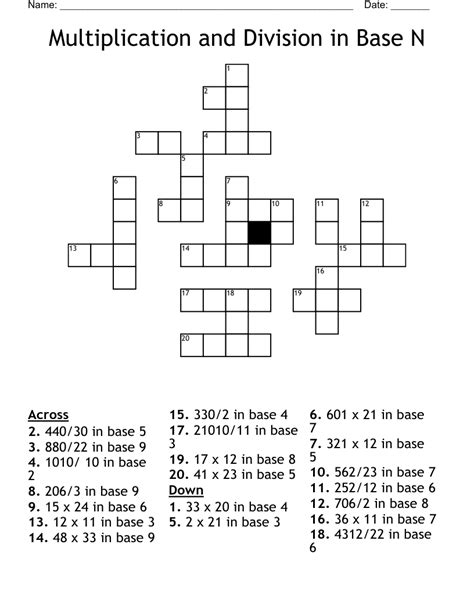 Multiplication And Division In Base N Crossword Wordmint