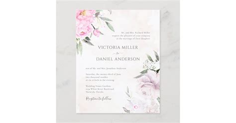 Pink Watercolor Floral Elegant Wedding Invitation