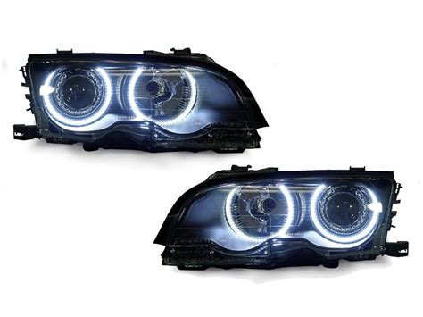 Bmw E46 2d M3 Black Projector Angel Depo Headlight H7 W Uhp Led Angel Halo Rings