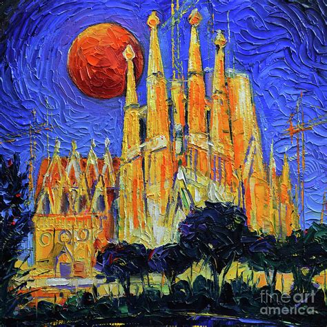 Barcelona Sagrada Familia Night Lights Painting By Mona Edulesco Pixels