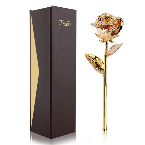 24k Gold Plated Real Rose Flower 11 Inches Long Stem Everlasting Dipped