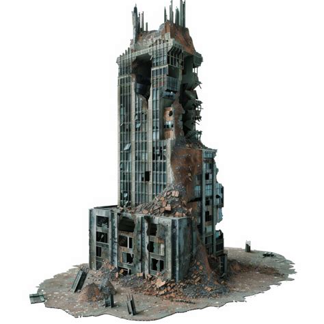 Ruined skyscraper isolated on white background | Premium AI-generated image
