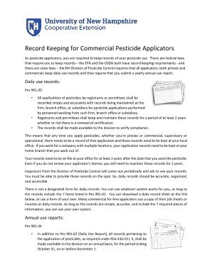 Fillable Online Extension Unh Record Keeping For Commercial Pesticide