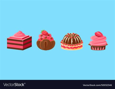 Strawberry Chocolate Cake And Cupcake As Sweet Vector Image