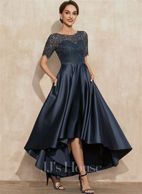 A Line Scoop Illusion Asymmetrical Satin Lace Mother Of The Bride Dress 008235574 Jjs House