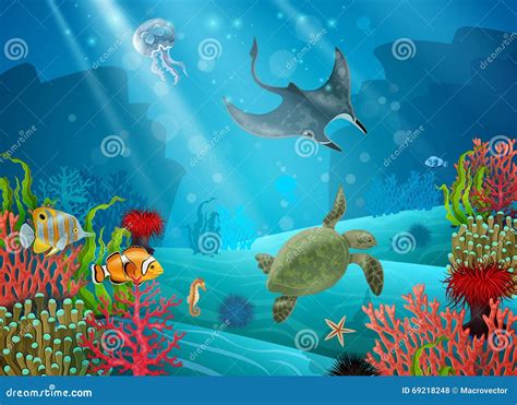 Underwater Cartoon Landscape Stock Illustration Illustration Of