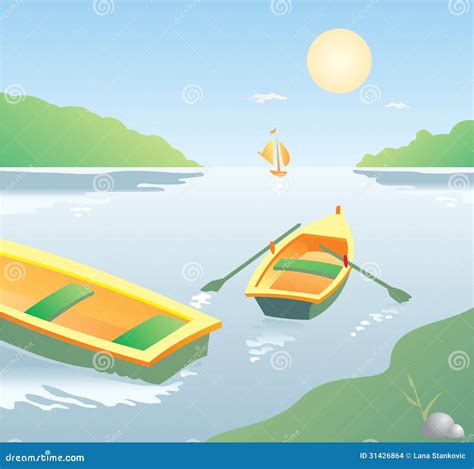 Two Boats On The River Stock Illustration Illustration Of Sunny 31426864