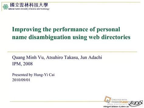 Ppt Improving The Performance Of Personal Name Disambiguation Using