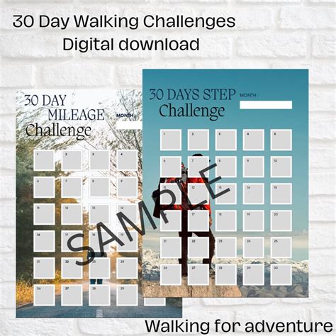 30 Day Walking Challenges, Step and Mileage, Fitness Challenge, Digital ...