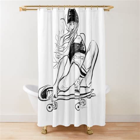 Skateboard Girl Drawing Shower Curtain For Sale By Ryanbiddle Redbubble