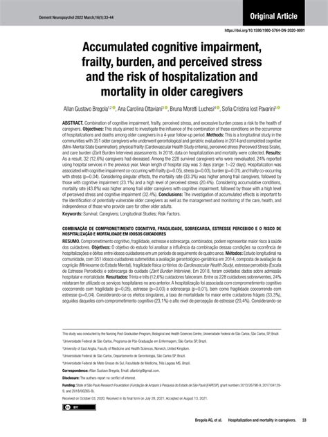 Pdf Accumulated Cognitive Impairment Frailty Burden And Perceived