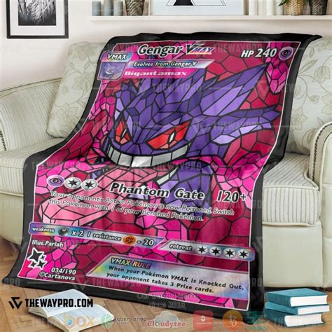 Anime Pokemon Card Gengar Hybrid Vmax Proxy Stain Glass Soft Blanket